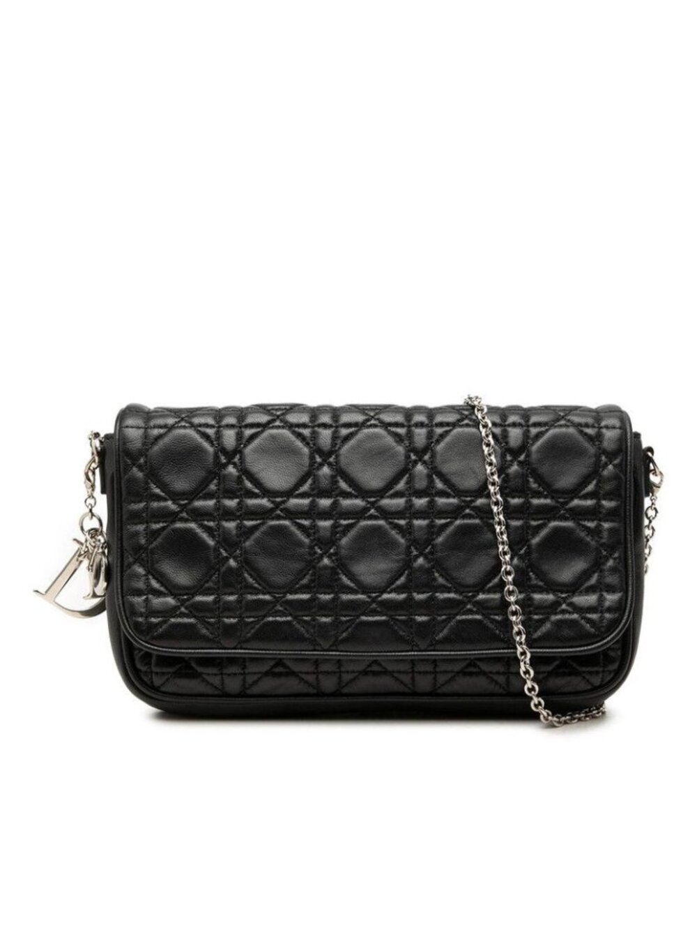 Dior Cannage Lady Dior Chain Wallet Shoulder Bag Black Lambskin